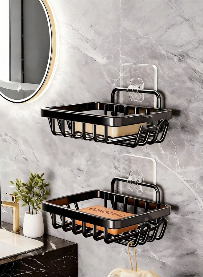 Soap Dish Holder, No Drilling Soap Bar Holder, Adhesive 304 Rustproof Stainless Steel Bar Soap Holder, Wall Mounted Soap Dish for Shower, Bathroom Kitchen Sponge Holder (Black) - Image 2